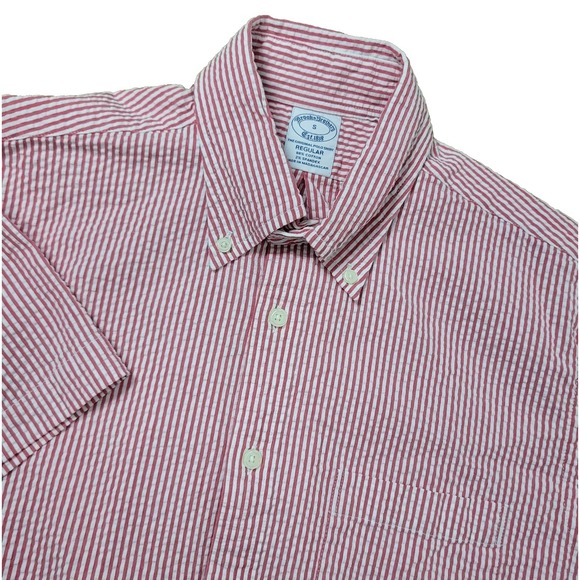 Brooks Brothers Other - Brooks Brothers Mens Small Red White Striped Performance Seersucker Button Down